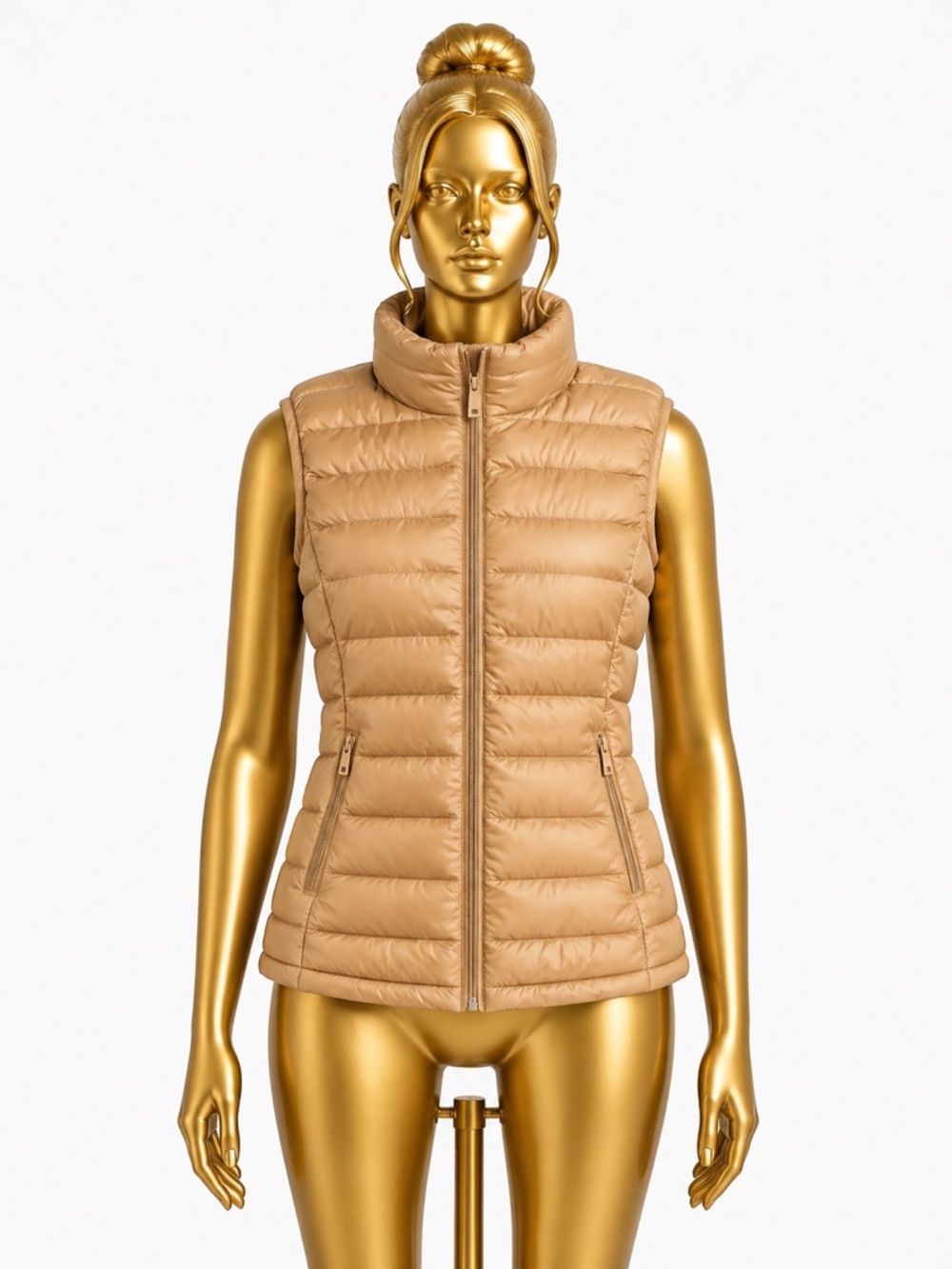 ZeroXposur Gold Beige Bubble Vest L - NWOT Puffer Style Zipper Front